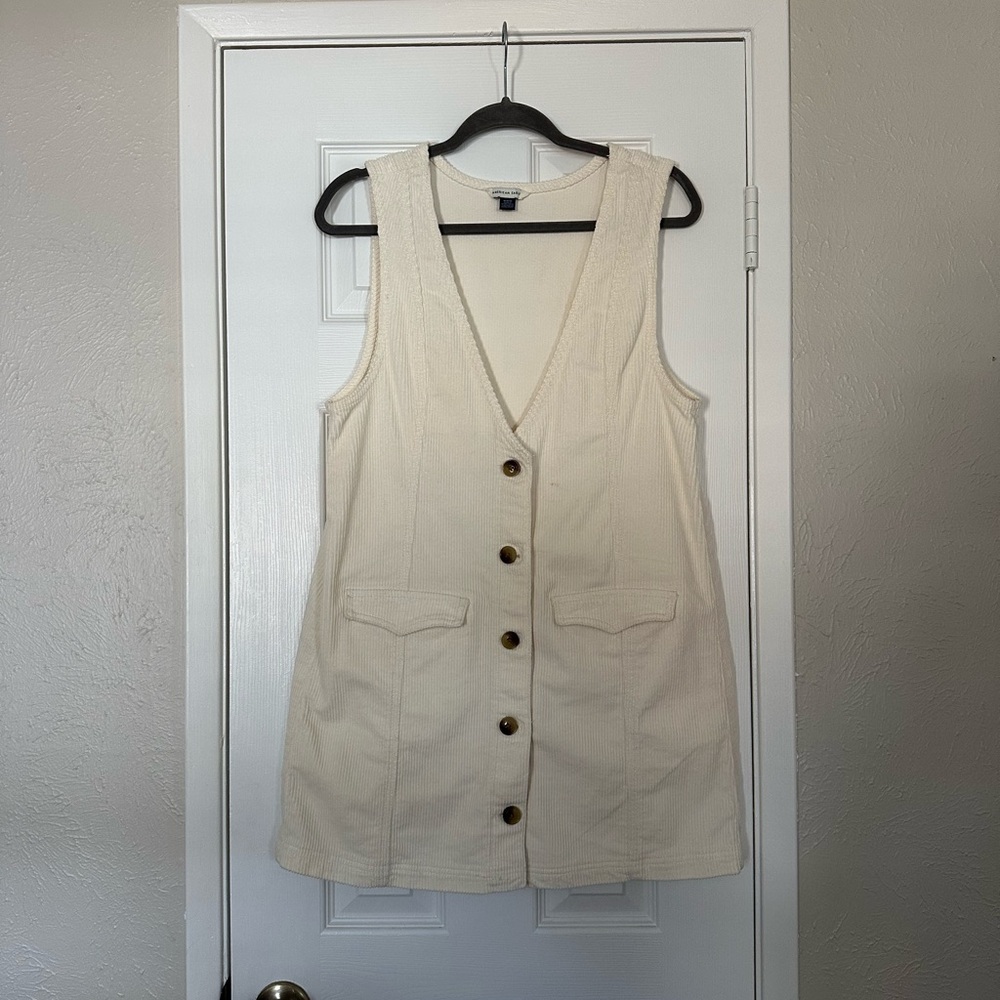 Cream Corduroy Vest Dress